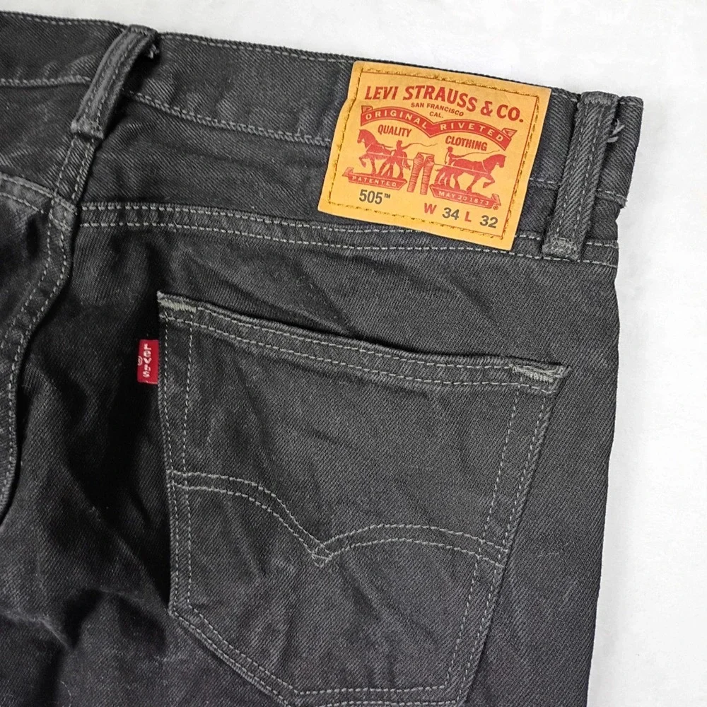 Levis‎ 505 Regular Fit Mens Jeans Dark Wash Black Denim Pants W34 L32